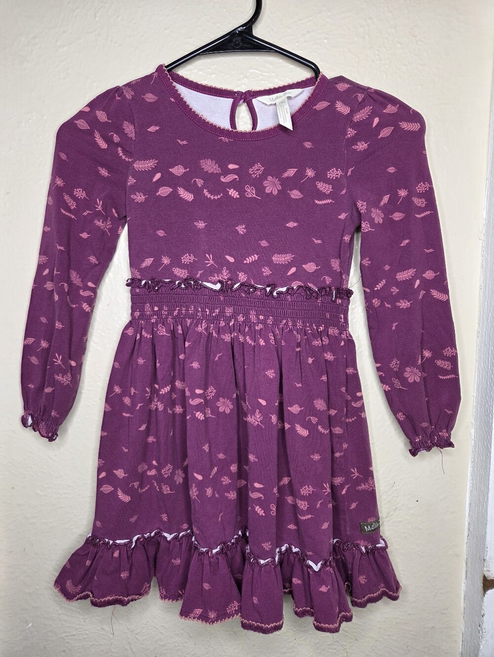 Matilda Jane Girls 6 Maroon Apple Cider Dress Long Sleeves Ruffle